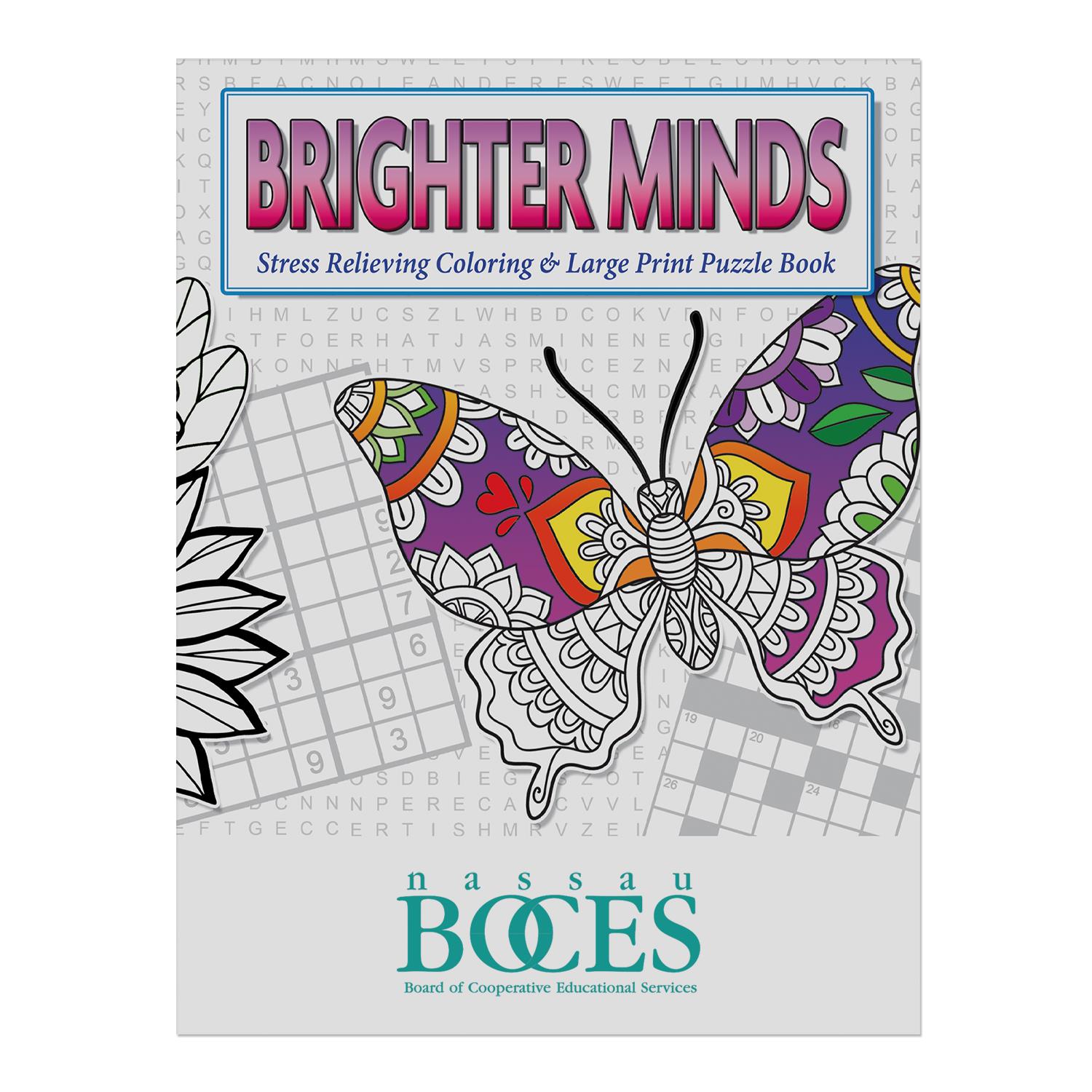 Brighter Minds Stress Relieving Coloring & Large Print Puzzle Book