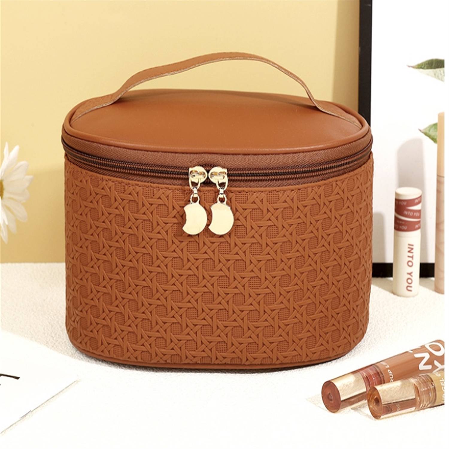 PU Leather Woven Pattern Cosmetic Bag Bucket 2