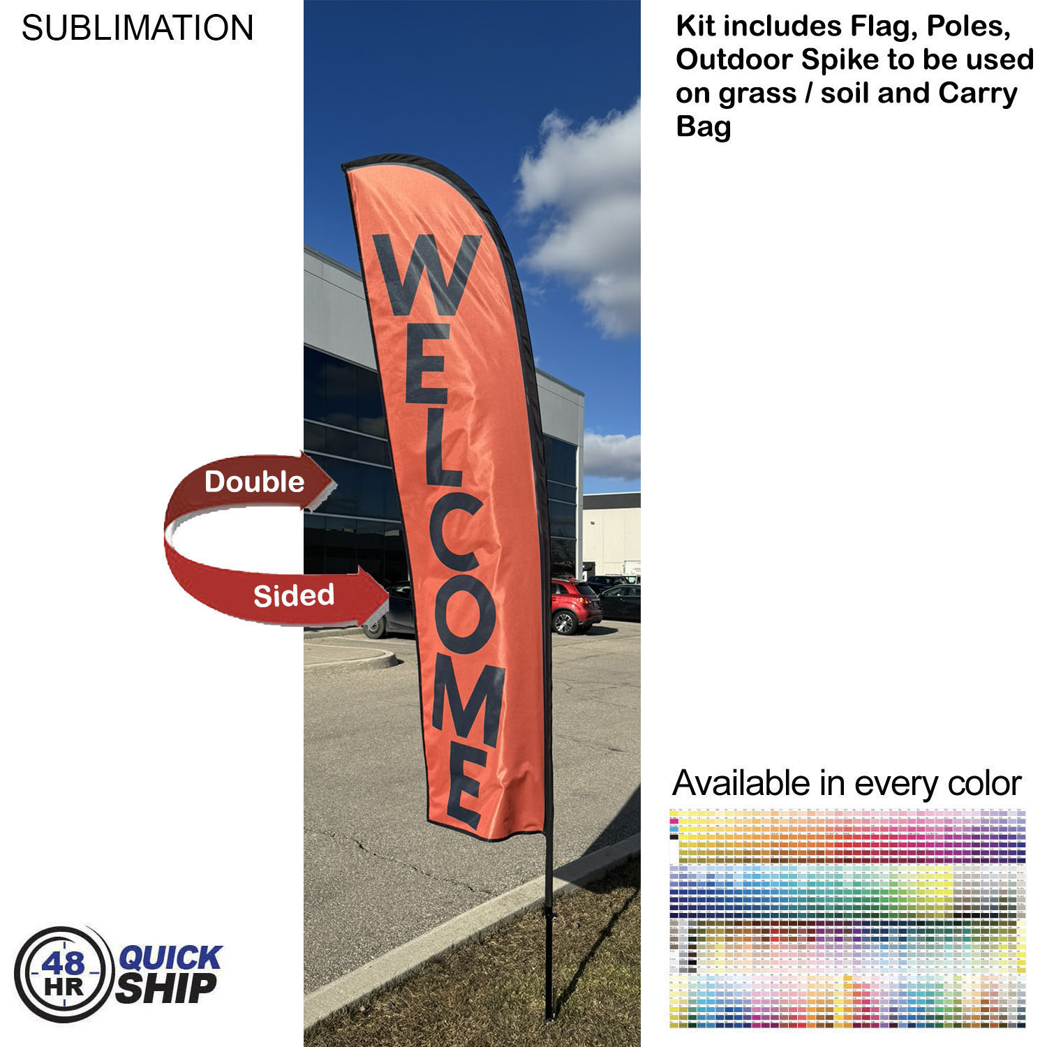 48 Hr Quick Ship - 10' Small Feather Flag Kit, Full Color Graphics Double Sided, Spike and Bag 3