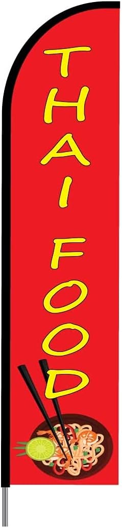 Thai Food Sign Banner - Swooper Flutter Feather Flag Pole Kit Outdoor Restaurant and Store Sign, 15' 1