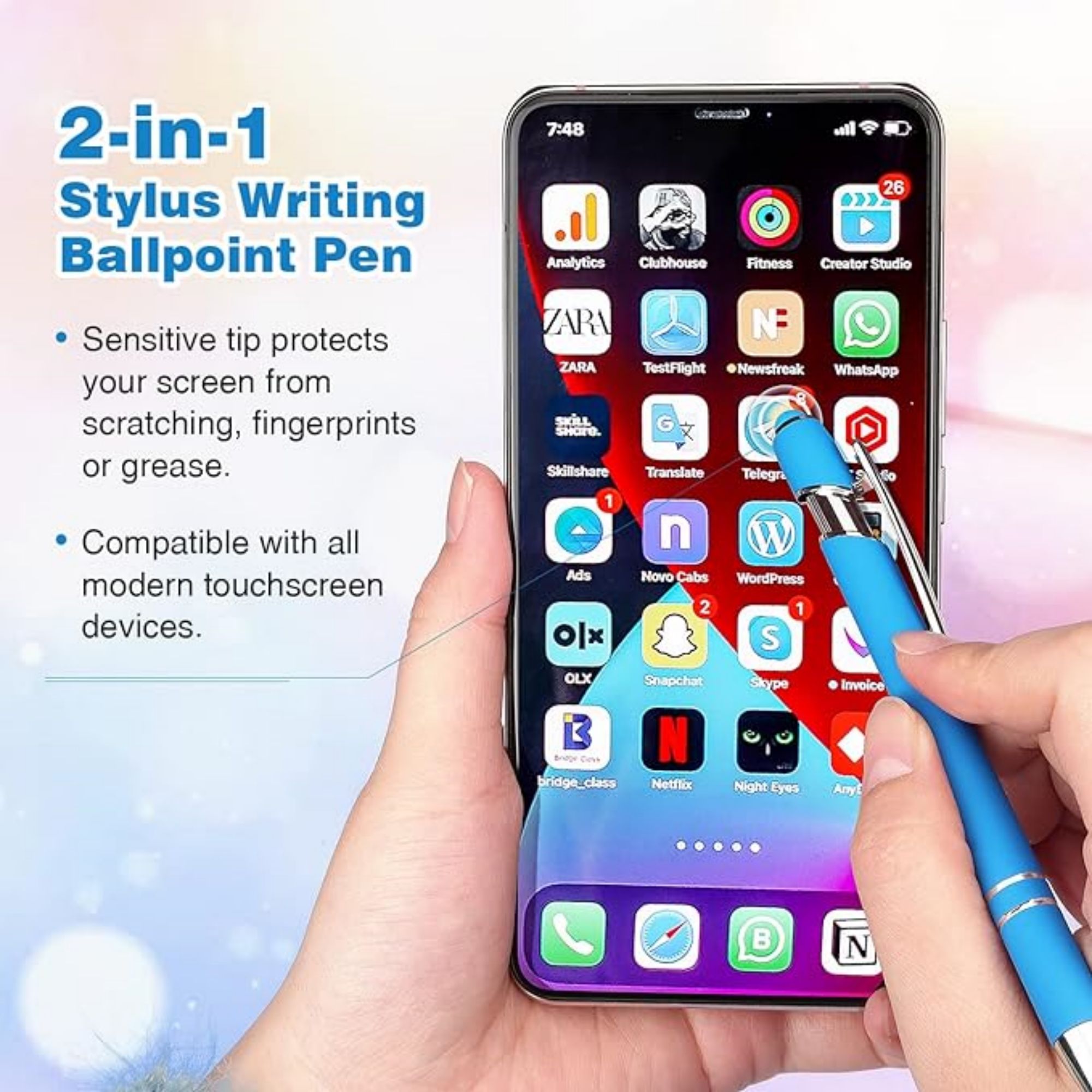 2-in-1 Stylus Retractable Ballpoint Pen With Stylus tip 1