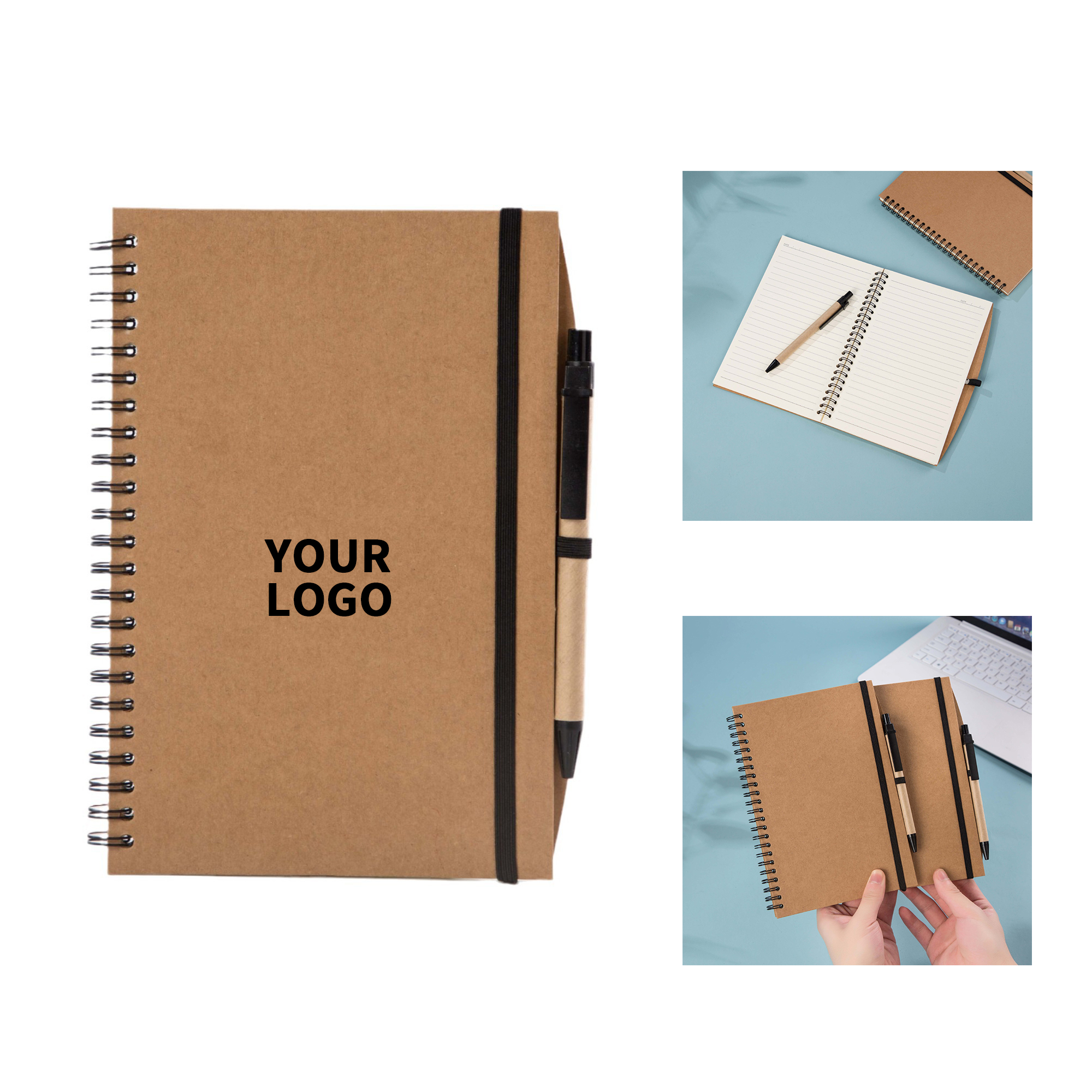 8.3" x 5.8" Recycled Paper Spiral Journal With Pen Holder 1