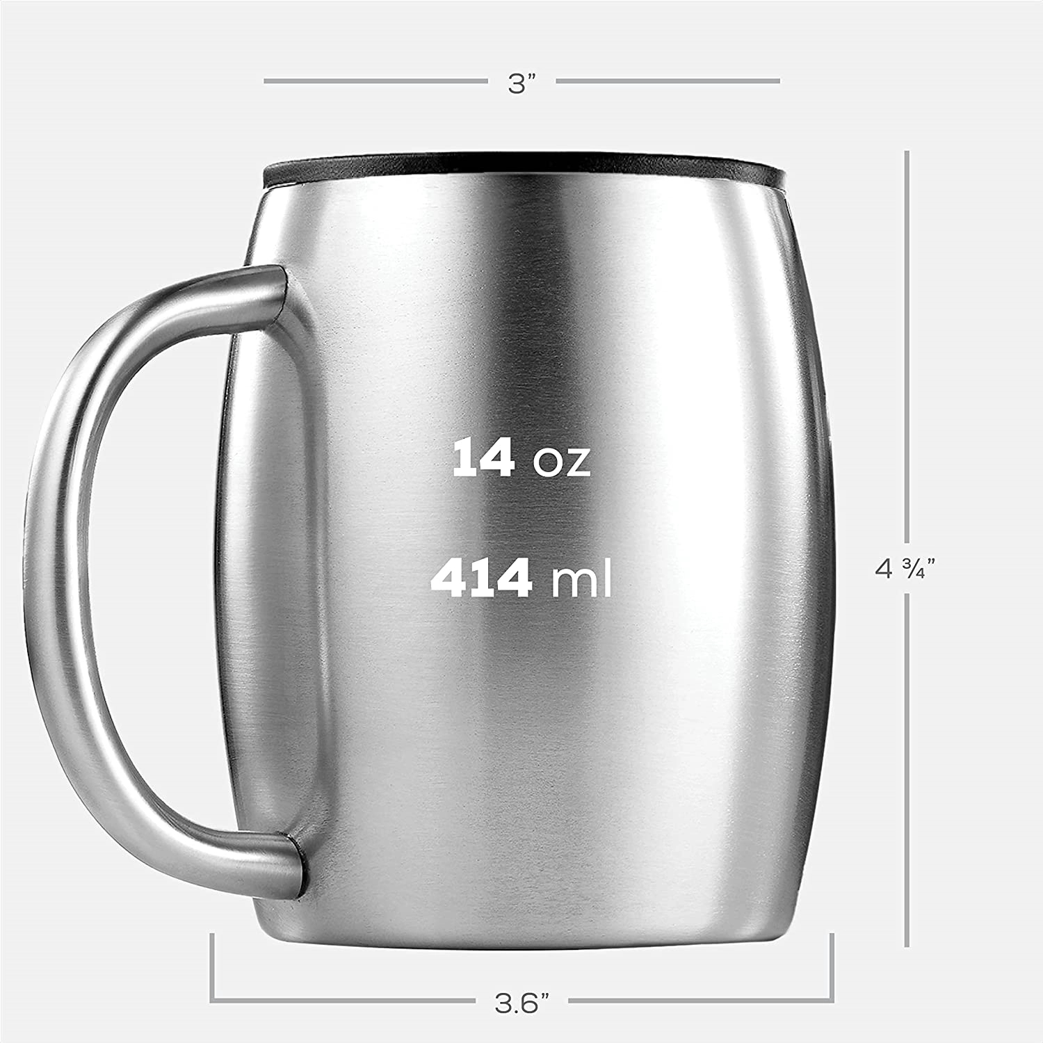 14 oz Double Wall Stainless Steel Mugs with Handles 2