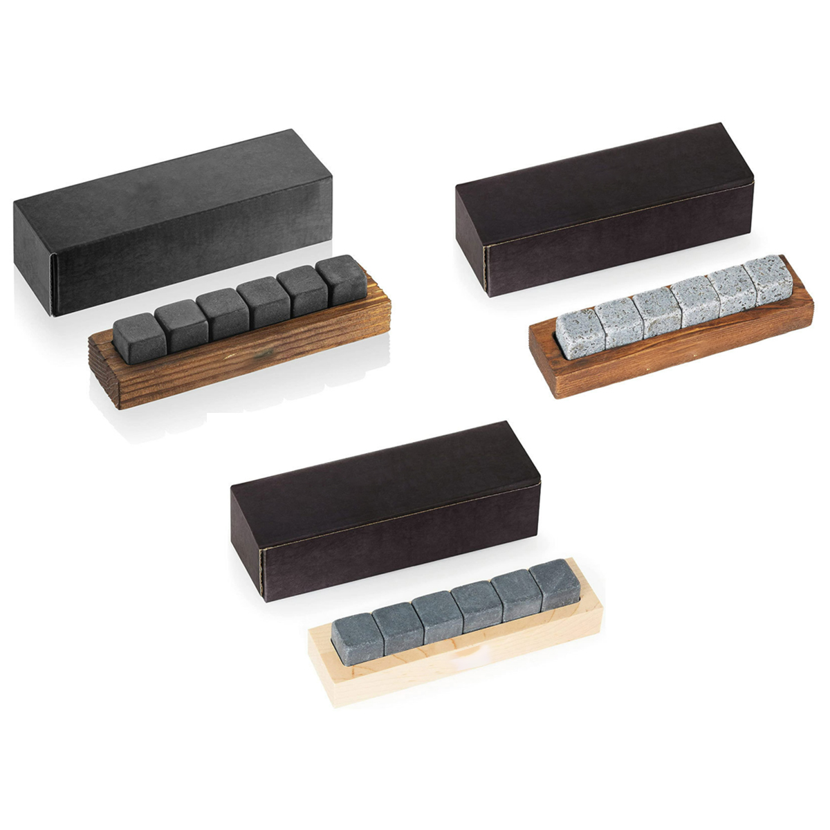 Whiskey Chilling Stones Gift Set W/ Wooden Tray and Gift Box 4