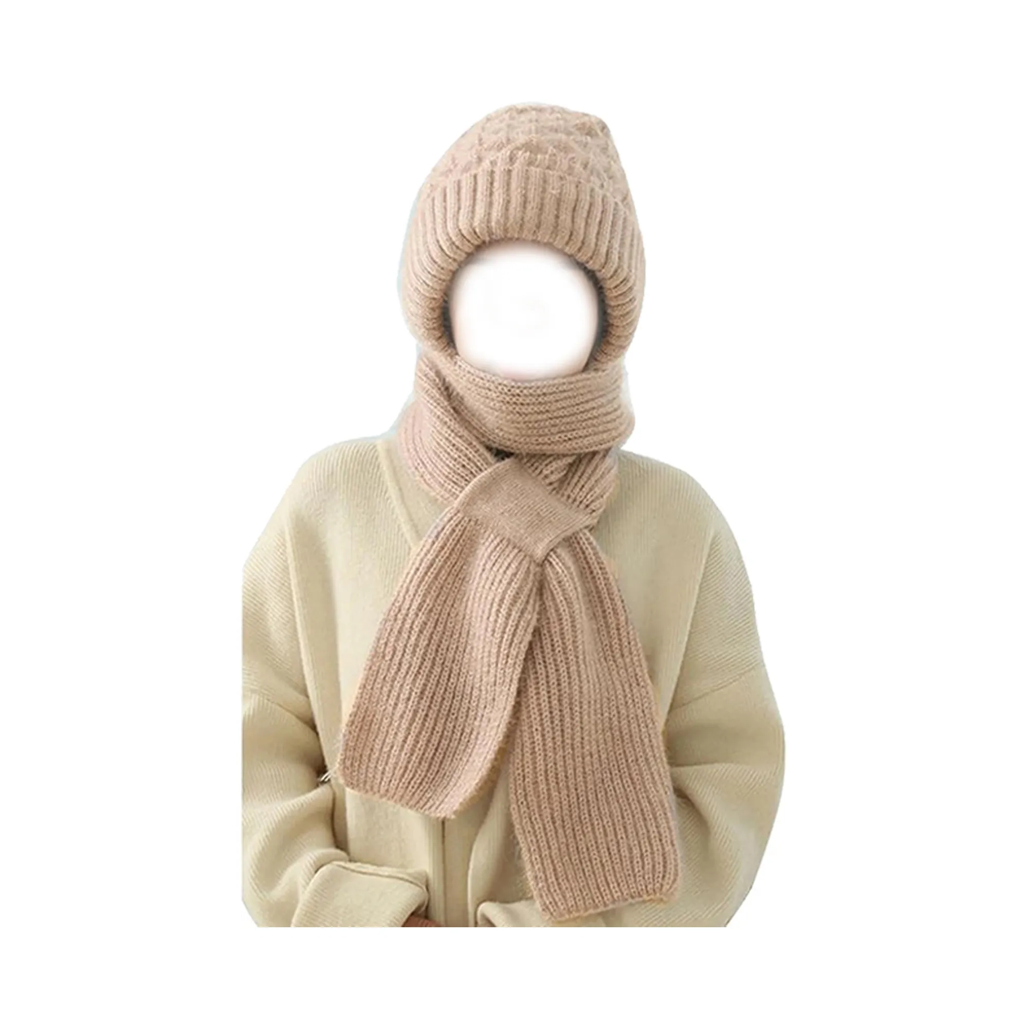 2 In 1 Crochet Warm Scarf Cap Knit Hooded 5