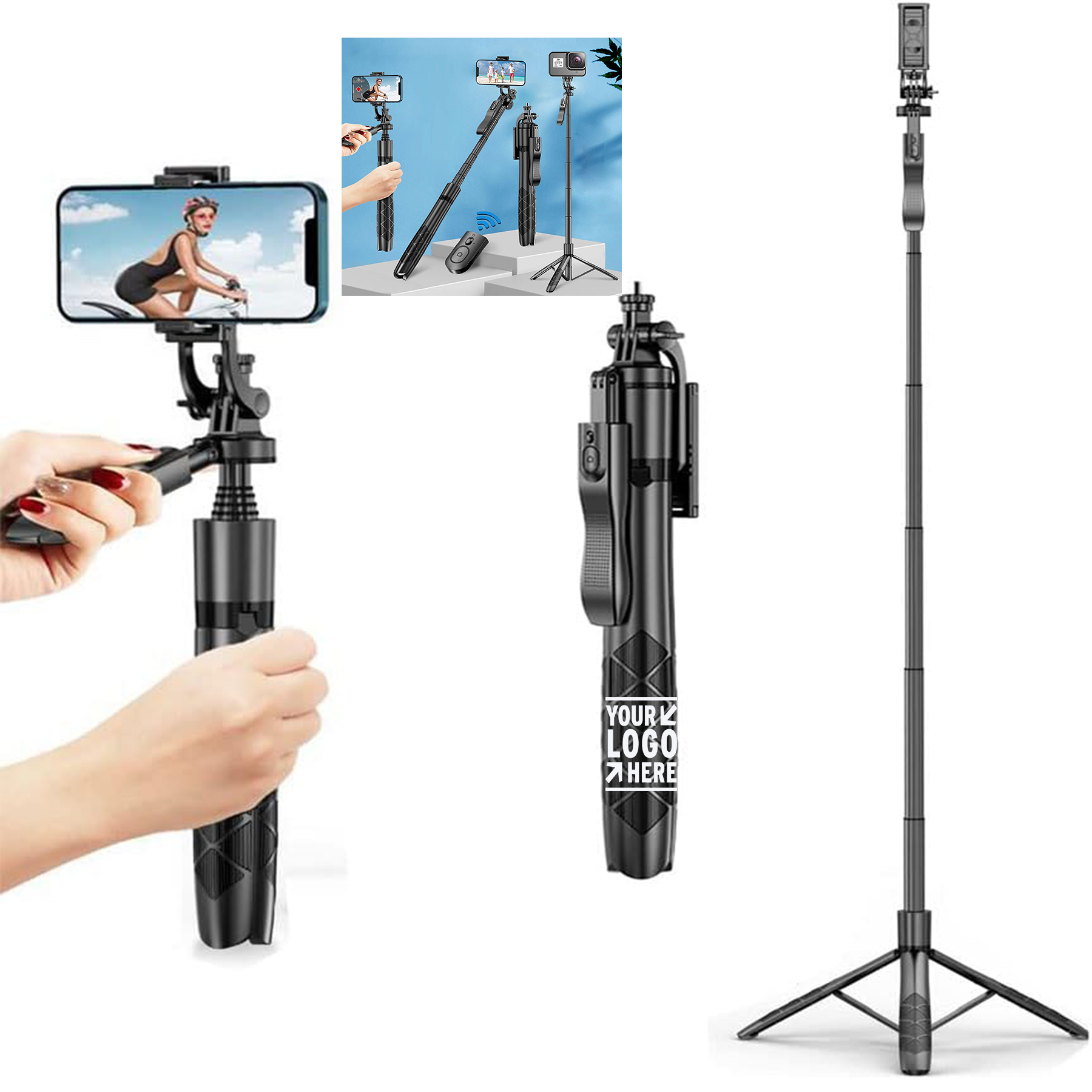 iPhone 60" Selfie Stick Portable Lightweight Aluminum Phone Tripod with Remote Selfie Stick 2