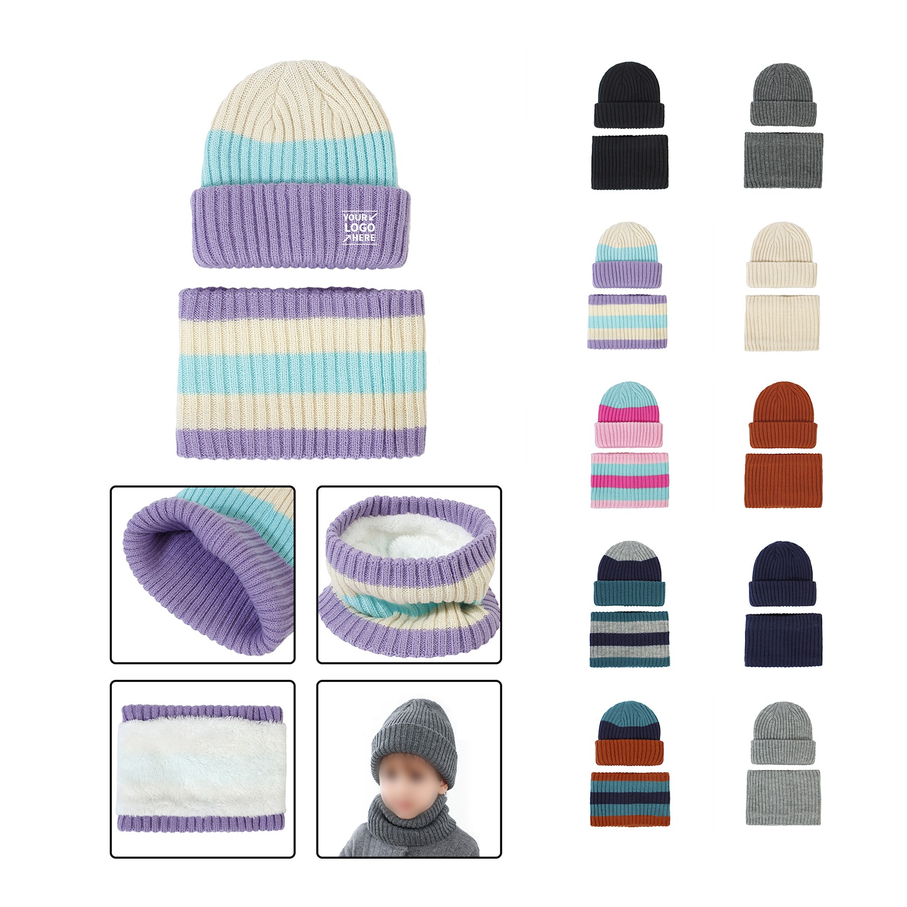 2PCS Kids Knit Beanie Hat and Neck Gaiter Set 2