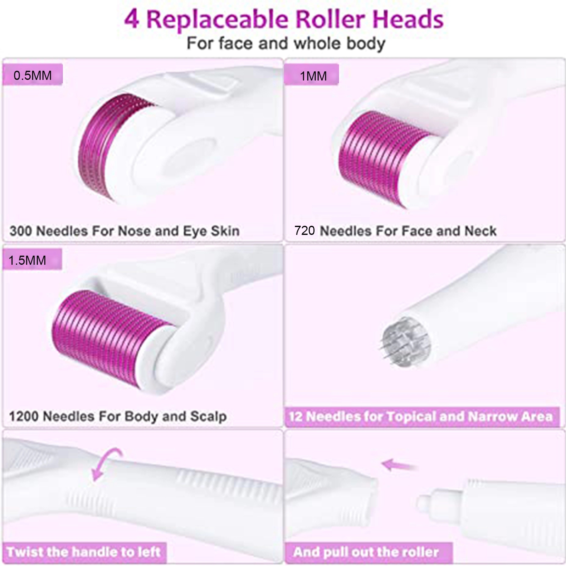 6 in 1 Dermaroller Kit for Face and Body Micro Needle 8