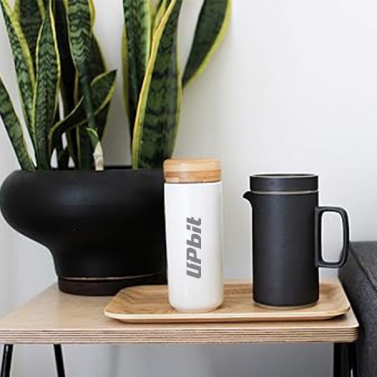Imari 10oz Double Wall Ceramic Mug With Bamboo Lid 10