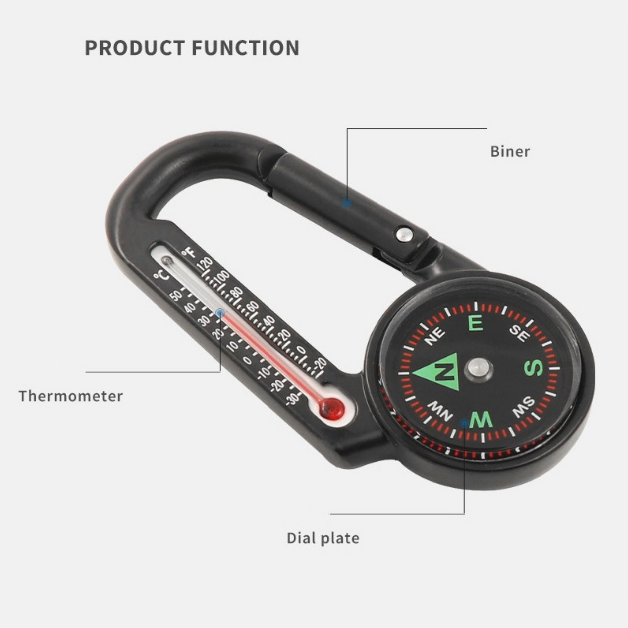 Ball Compass And Thermometer Carabiner 5