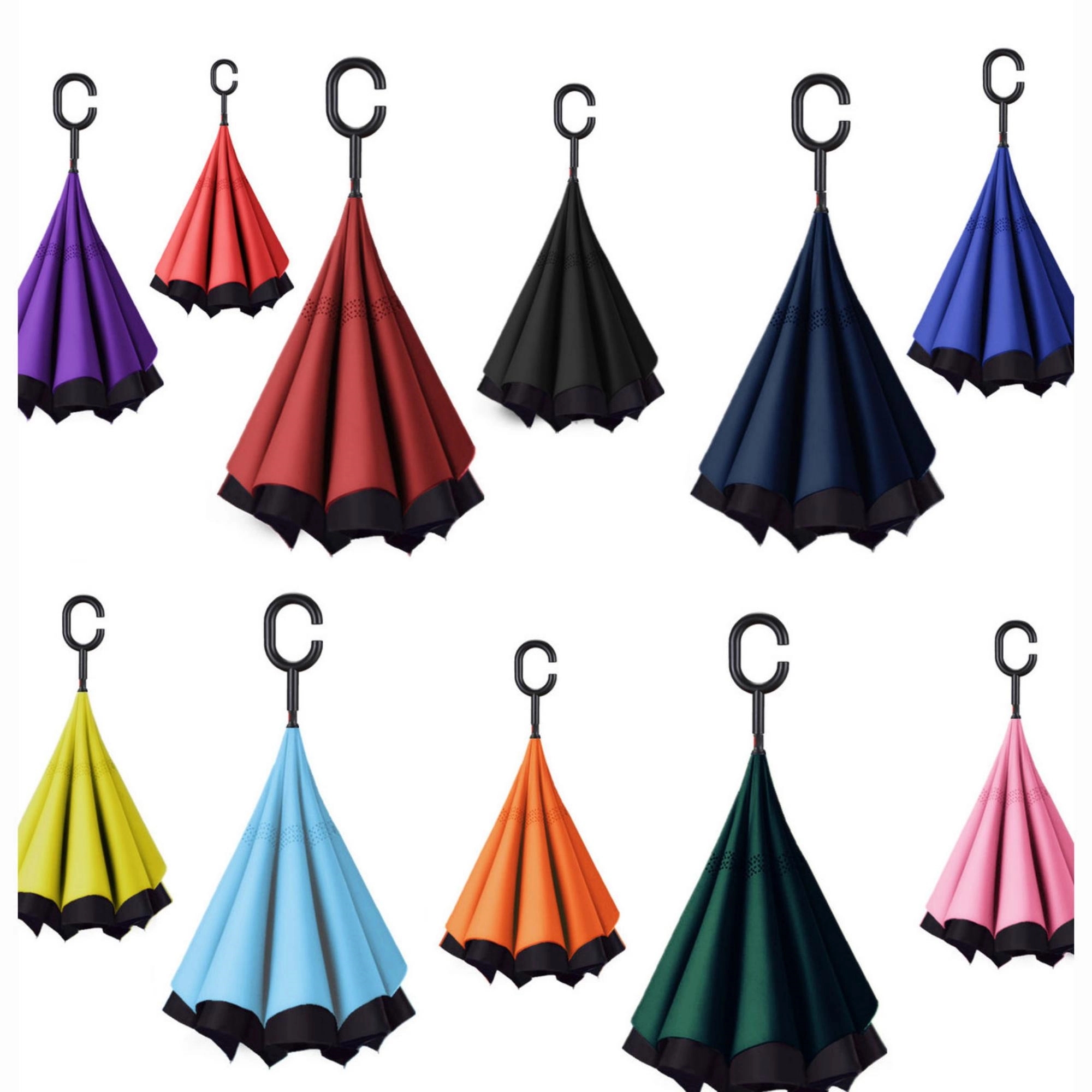 Two-Tone Folding Inversion C Shape Handle Umbrella 4