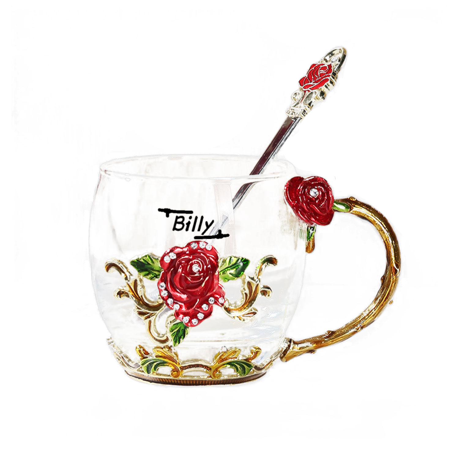 11Oz Christmas Red Teacup With Spoon Set 2