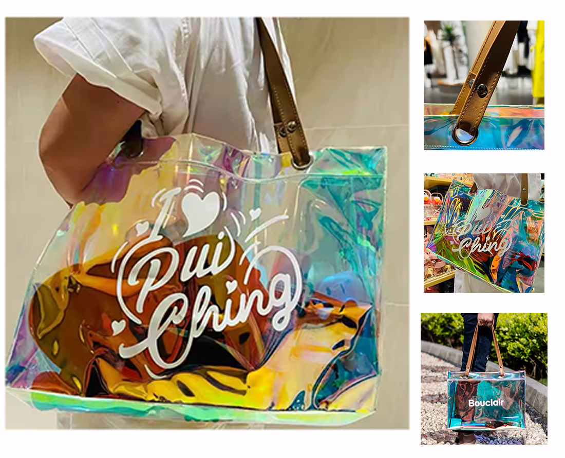 Holographic Tote With Brown Pu Handles 2
