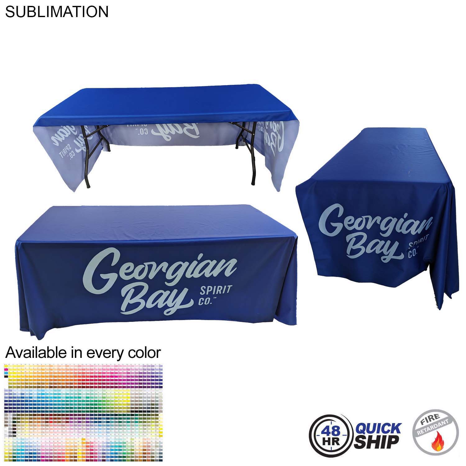 48 Hr Quick Ship - Sublimated PREMIUM Cloth for 6' Table, Drape Style, Open Back, Rounded Corners 3