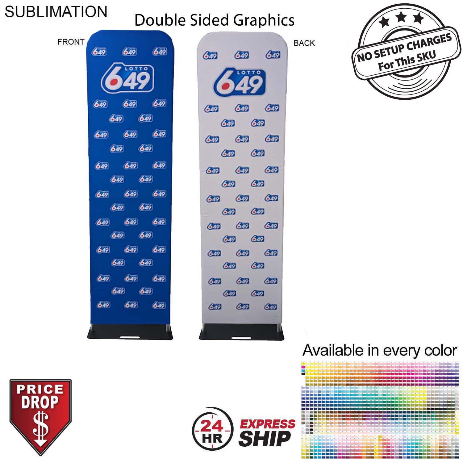24 Hr Express Ship - 2'W x 90"H EuroFit Tension Fabric Banner with Steel Base, Graphics Double Sided
