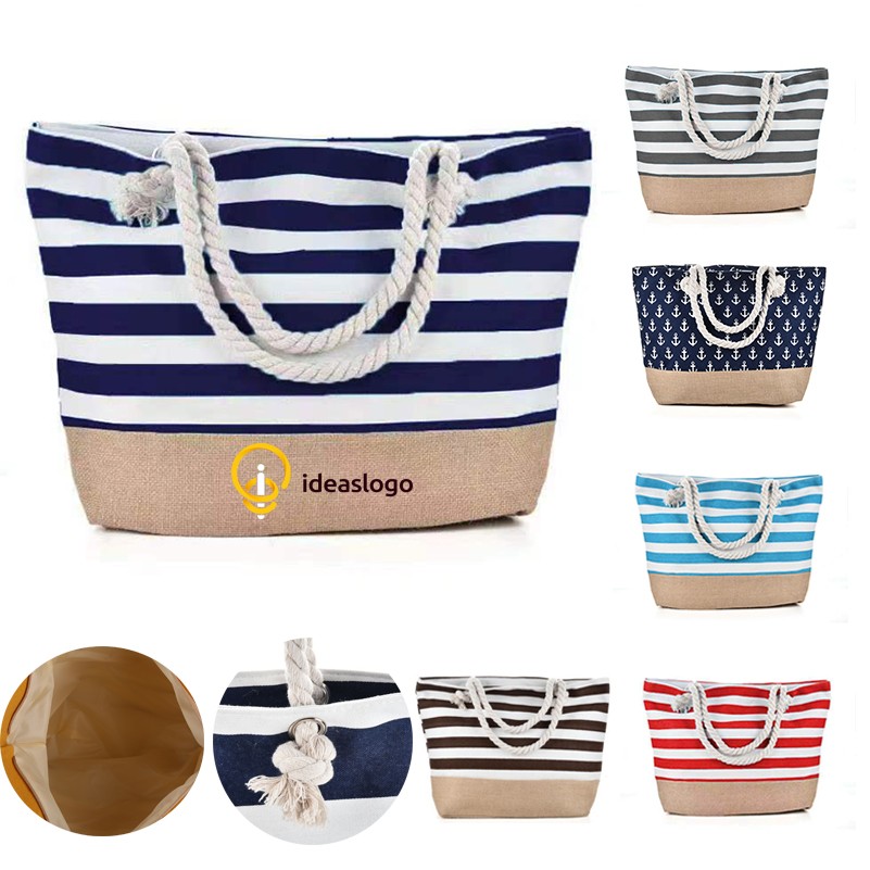 Sling Zipper Pouch Canvas Stripe Tote Beach Bag 1