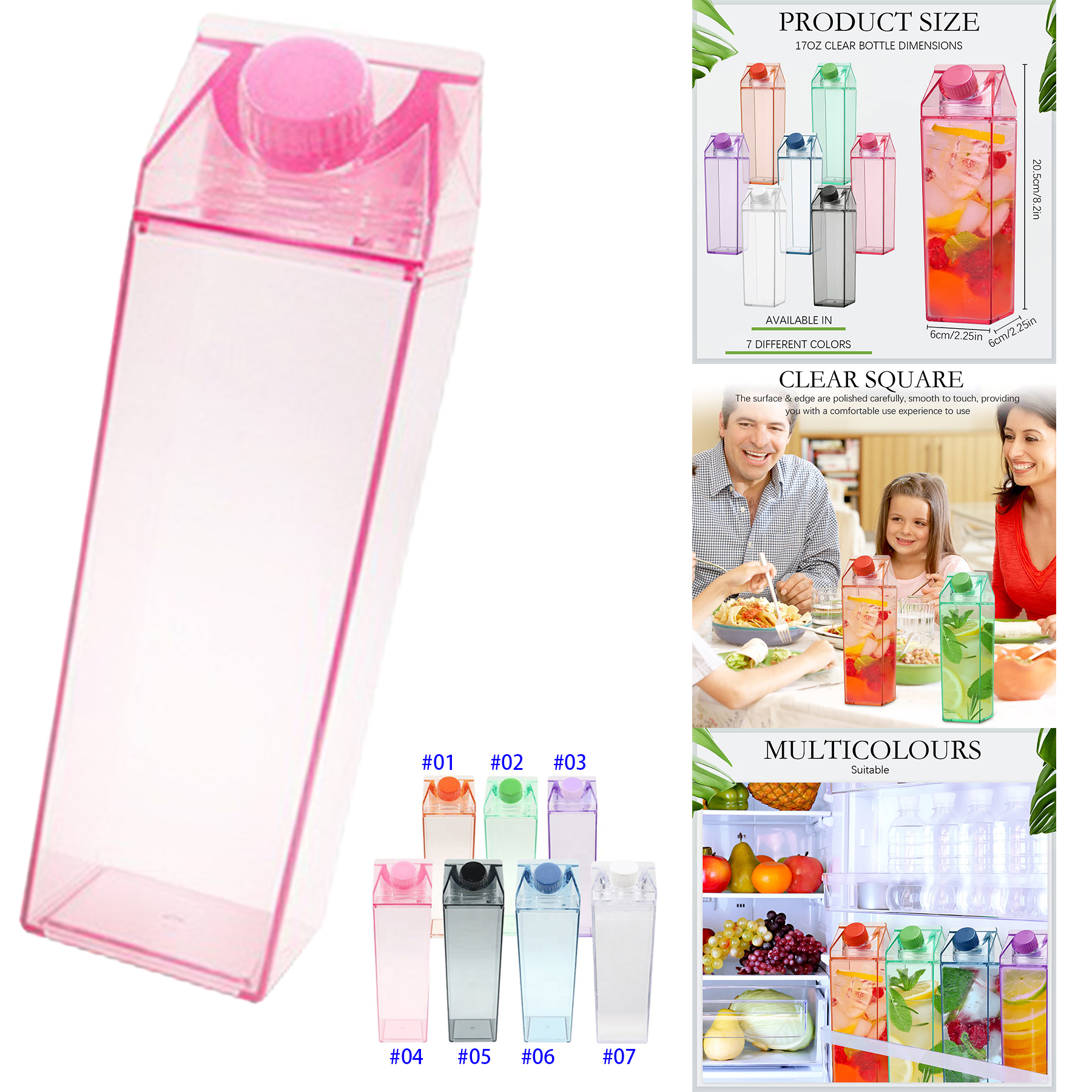 17oz Colorful Plastic Milk Carton Water Bottles 2
