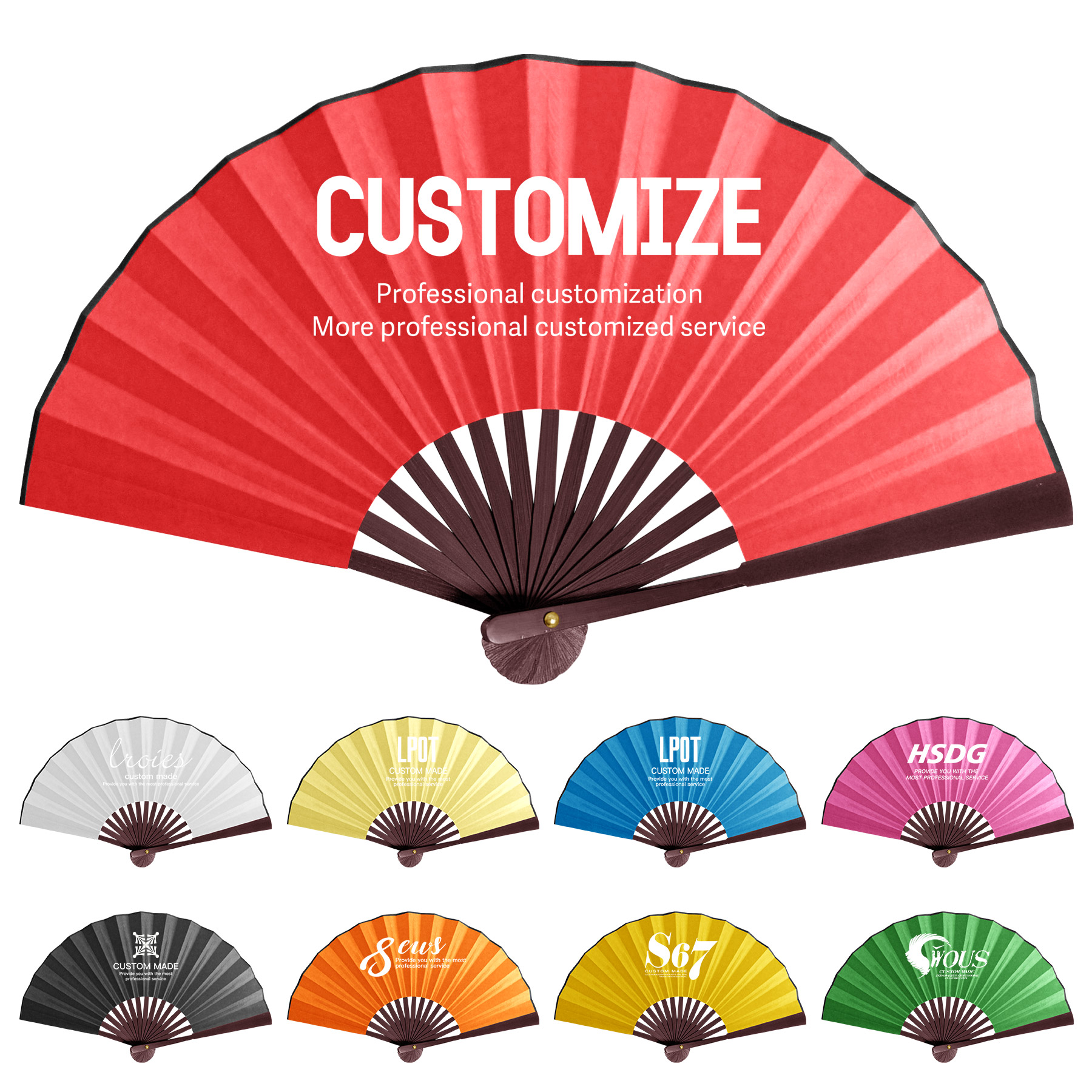 13''L Spun Silk Cloth Bamboo Fan 13