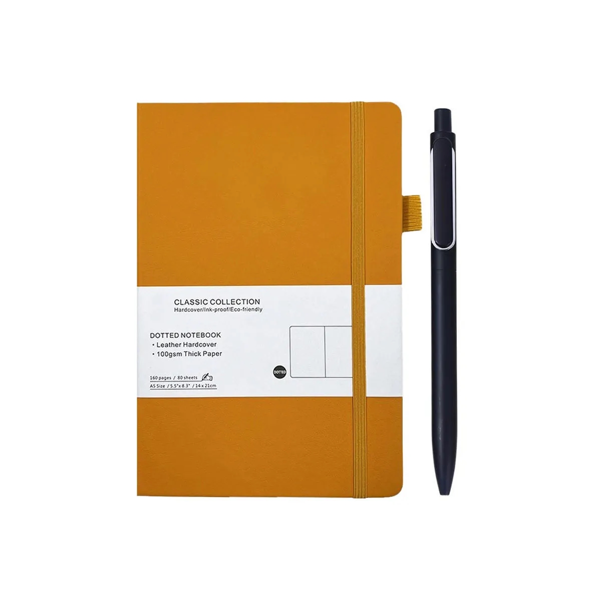 A5 Leather Cover Dotted Notebook With Metal Pen 2