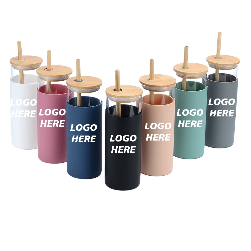 Custom 17 oz Glass Tumbler With Bamboo Lid And Straw 9