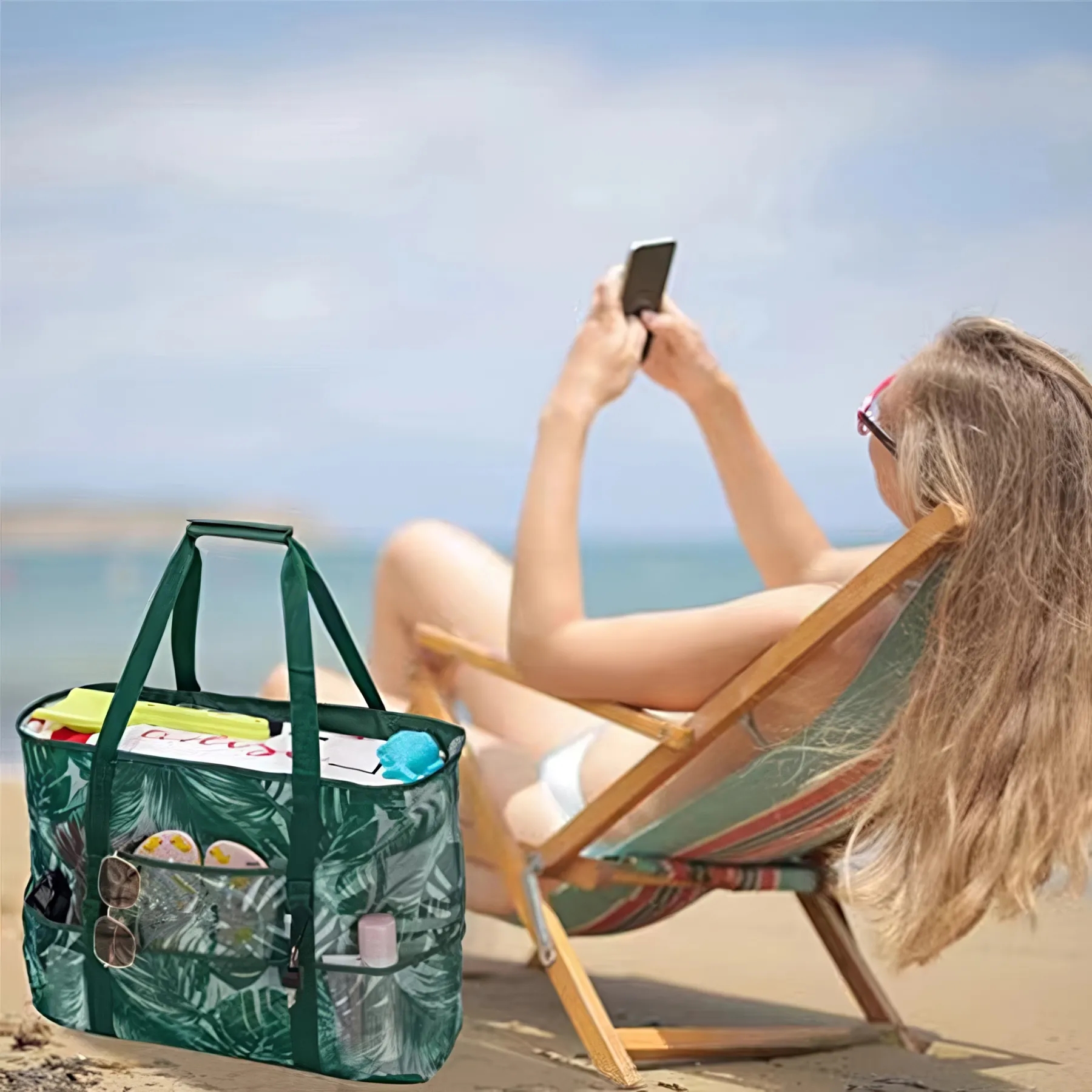 Sandproof Mesh Beach Tote Bag 4