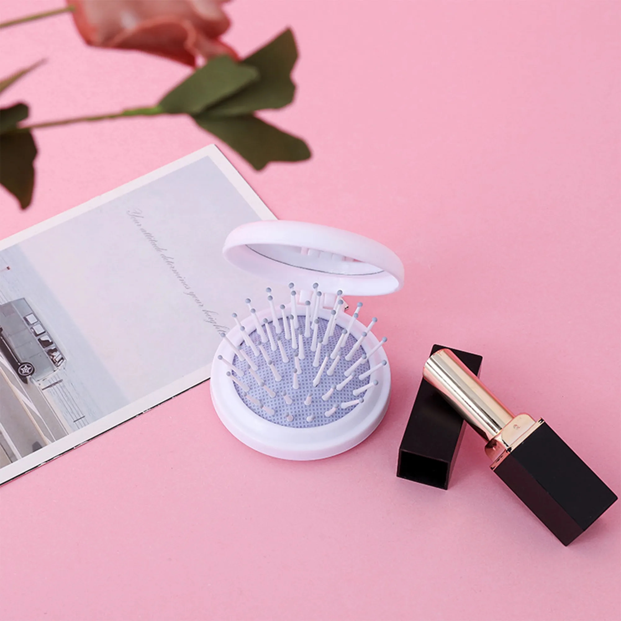 Travel-Friendly Folding Hairbrush Comb Massager Mirror 4