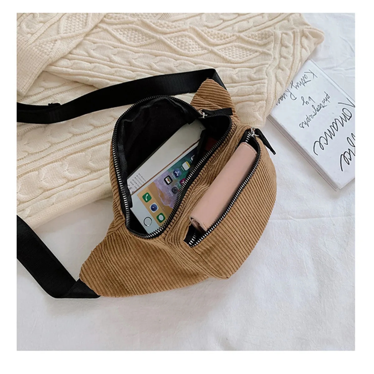 Corduroy Adjustable Strap Waist Bag for Travel Sports 3