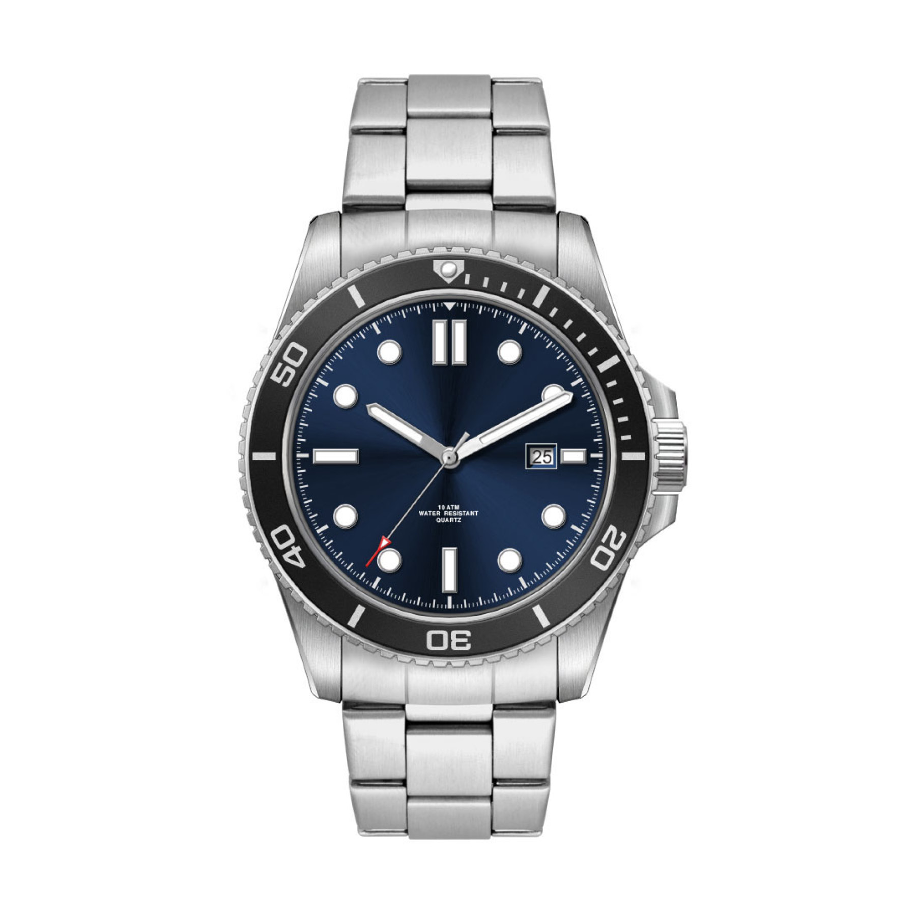 42.5MM,SS, SILVER CASE, BK BEZEL,  3-HAND MVT, DTE 4