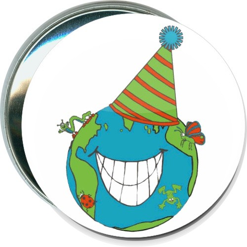 Earth Day Smiling Earth with party hat Button 1