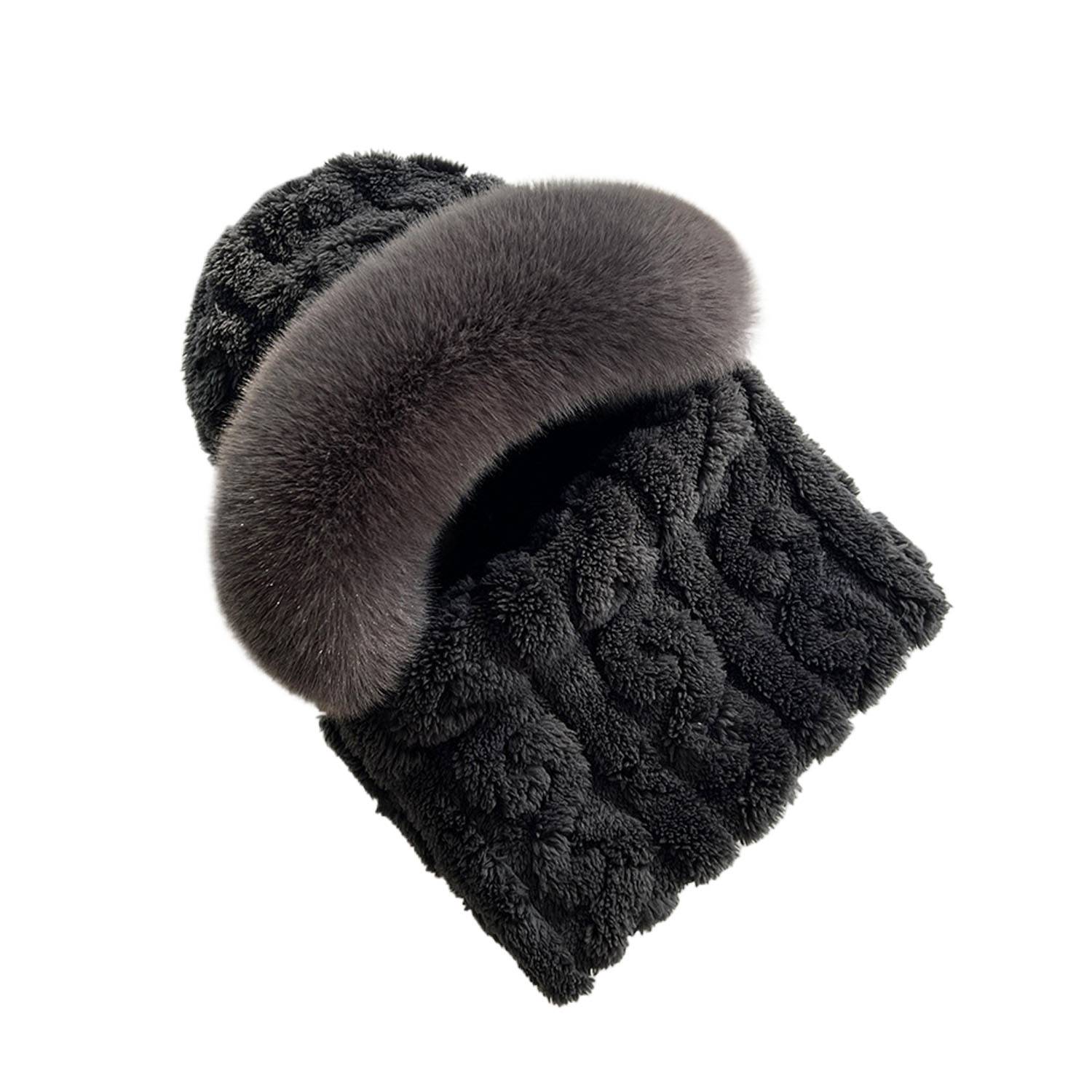 Windproof Plush Hat w/ Winter Neck Scarf Warmer 1