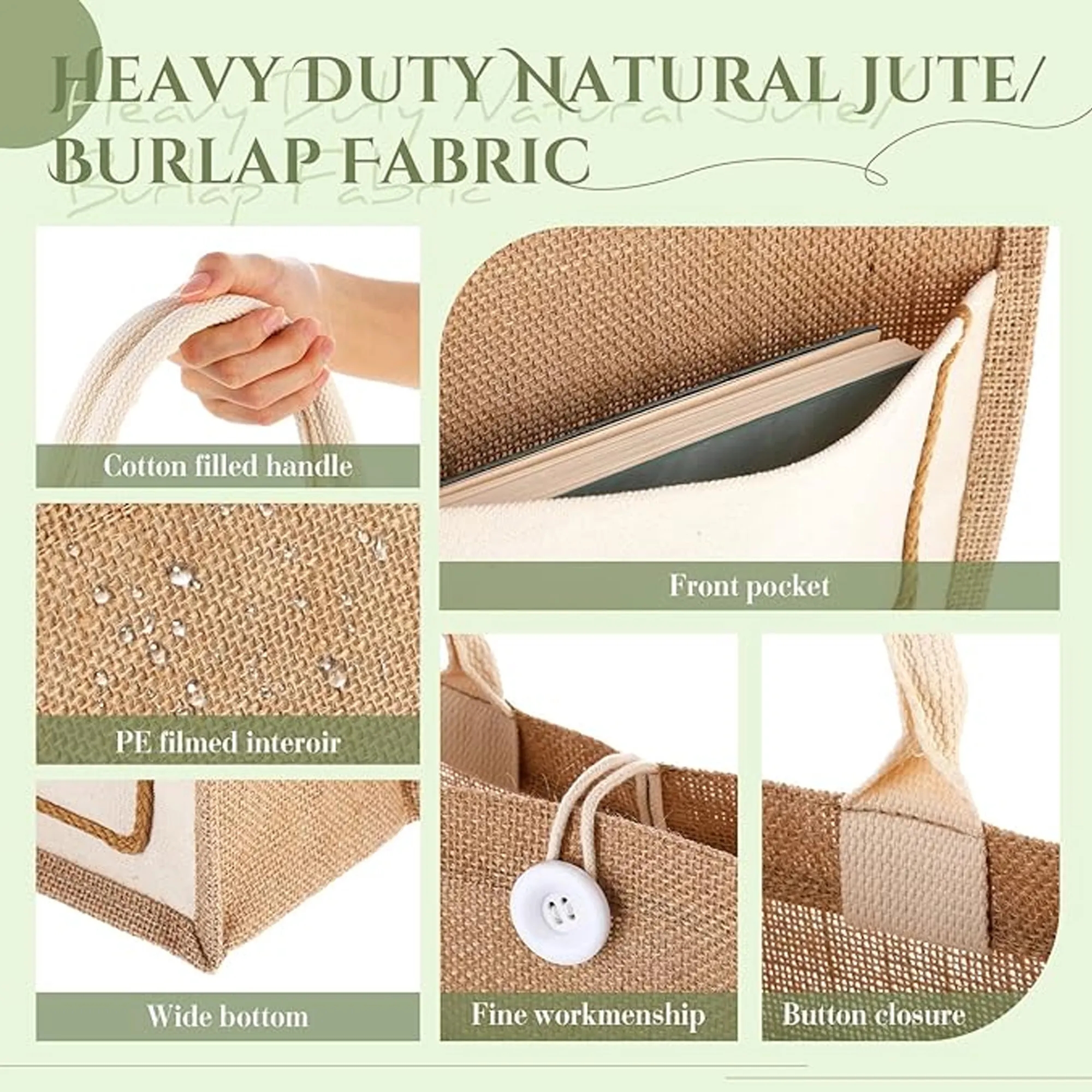 Eco-Friendly Burlap Hand-Held Cotton Laminate Bag, custom tote bag with logo imprint 5