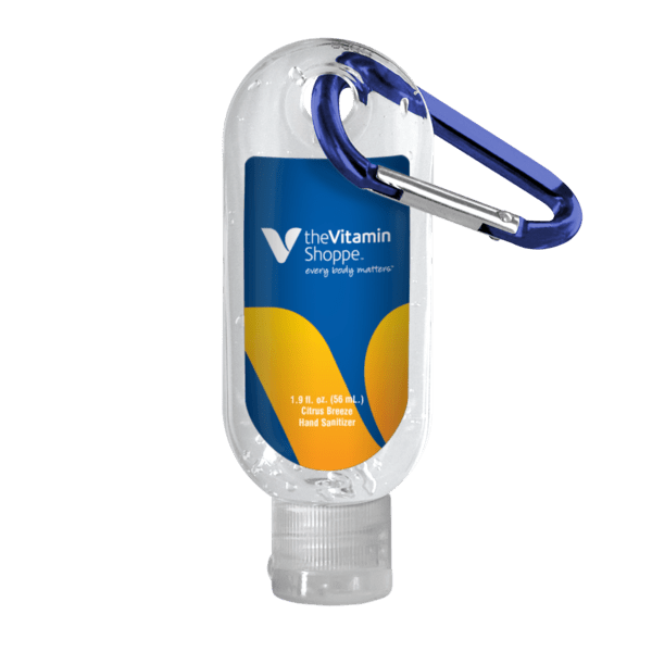 1.9 oz. Clear Sanitizer in Clear Bottle with Carabiner 24
