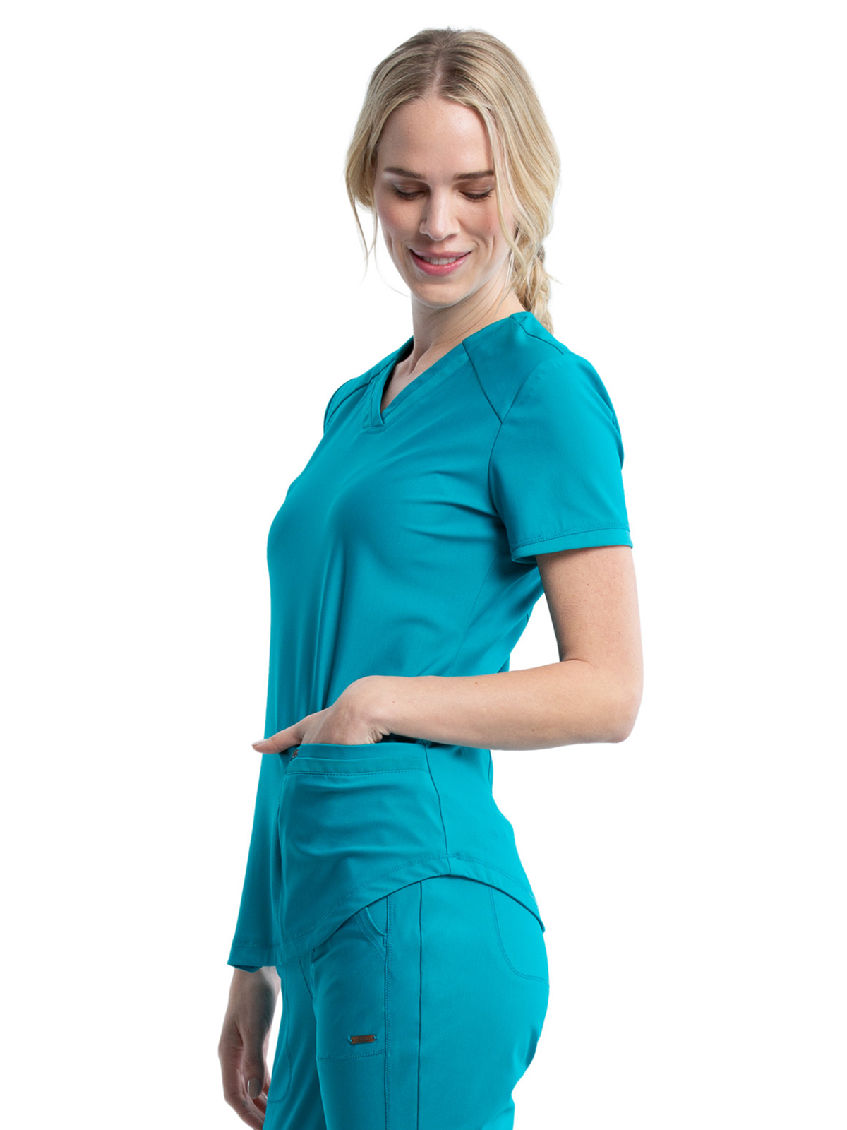 Cherokee - Form - Women's 2-Pocket Curved Hemline V-Neck Top 34