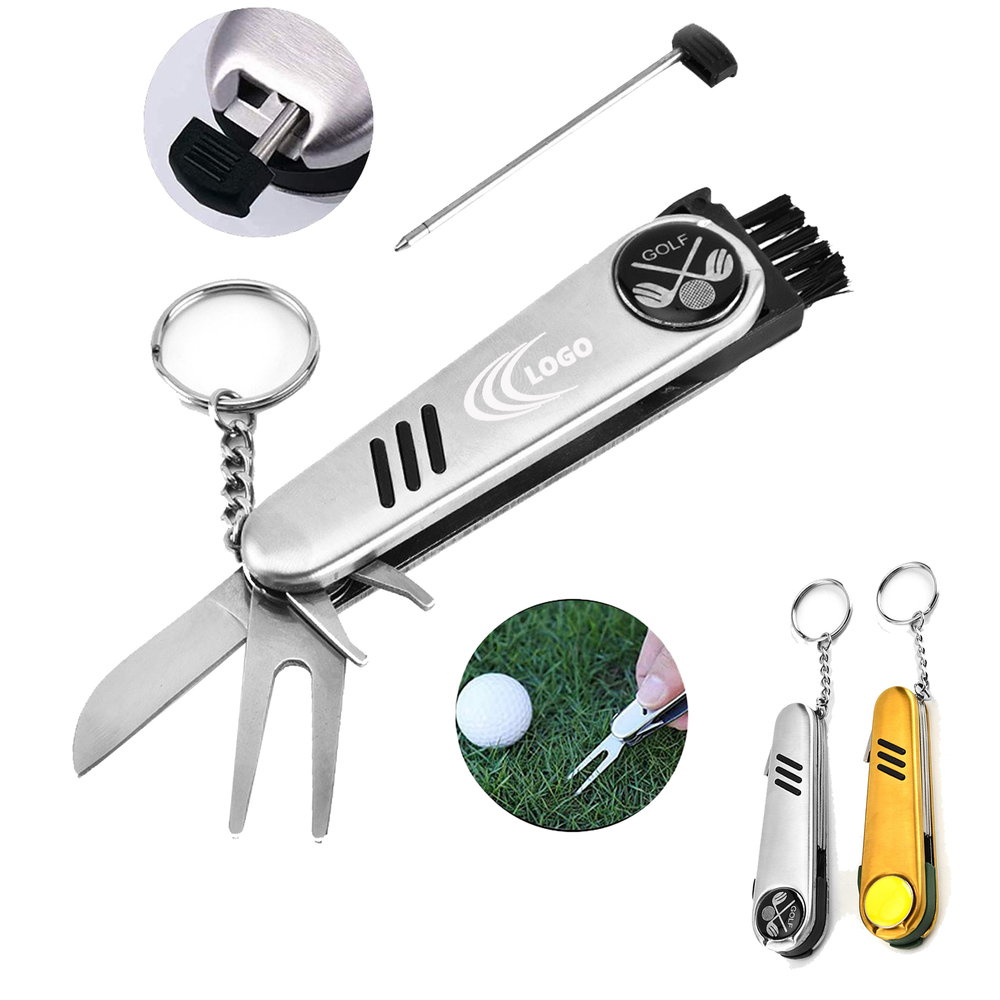 7-in-1 Stainless Steel Golf Tool with Key Ring and Multiple Functions 3