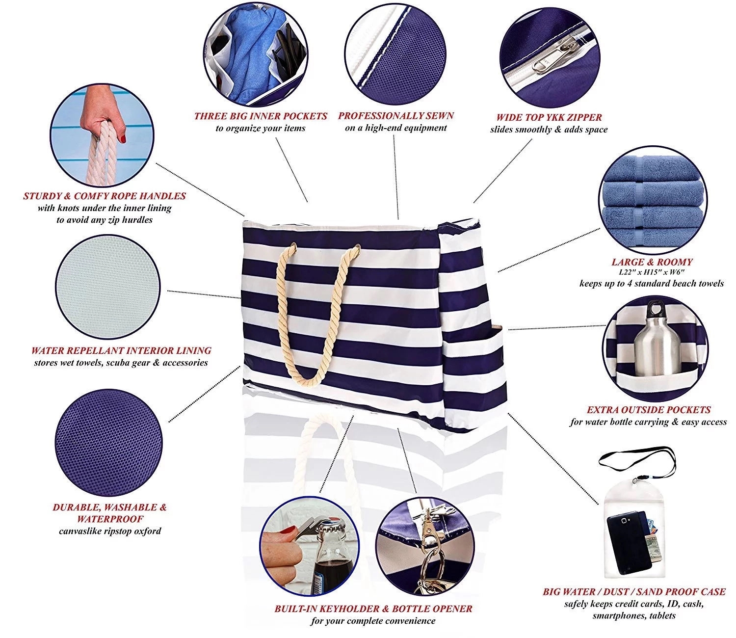 Canvas Striped Beach Bag 7
