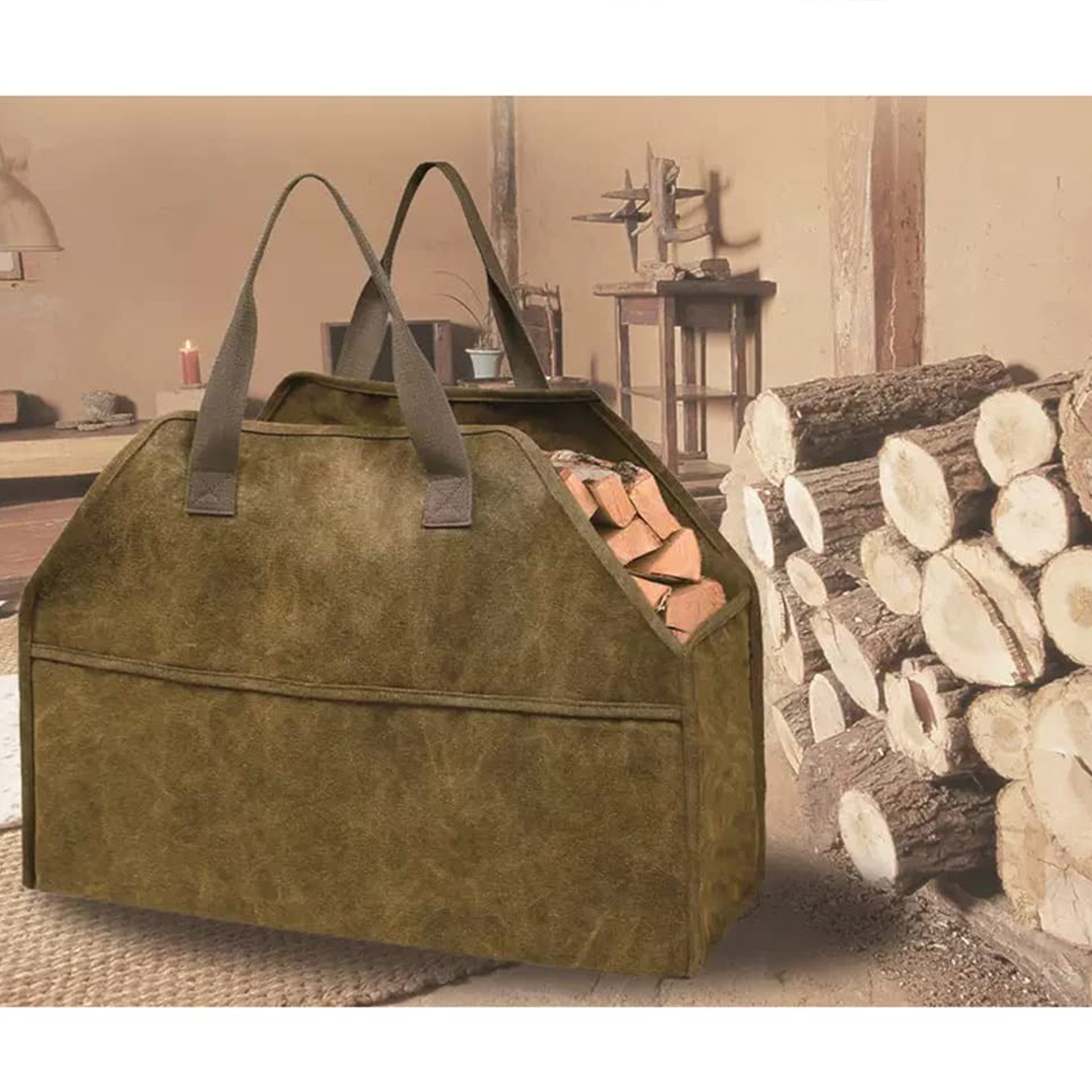 Portable Wood Firewood Canvas Bag 4