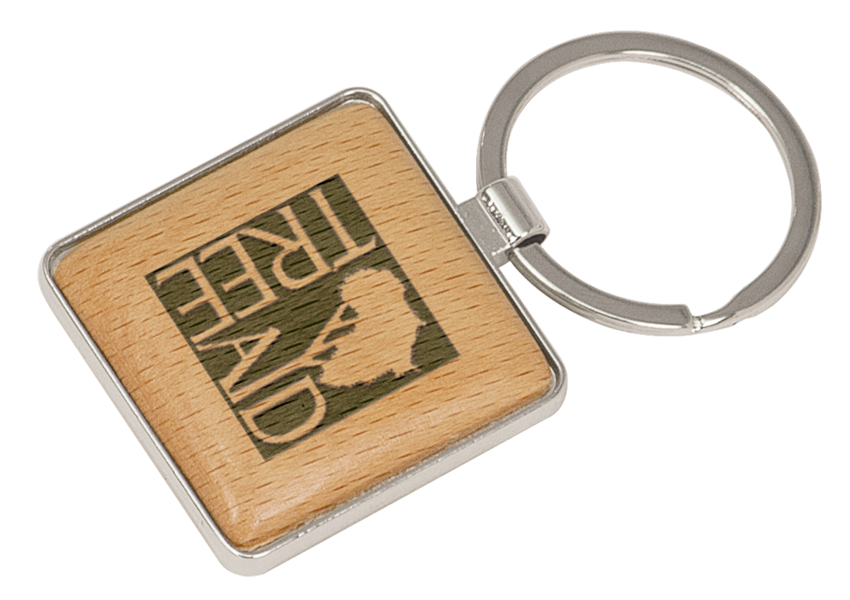 Silver/Wood Square Keychain Laser Engraved