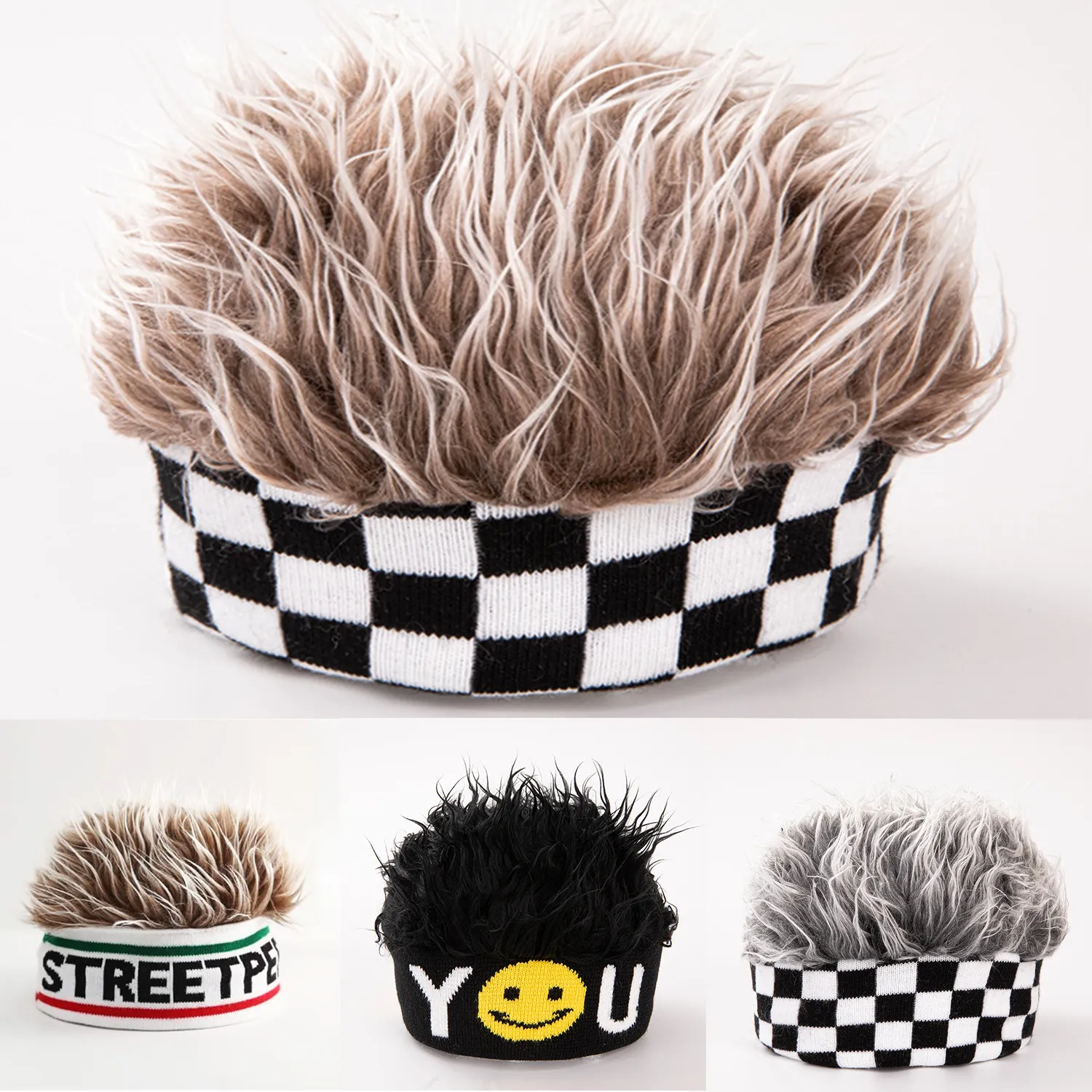 Stretch Hip Hop Hat With Wig And Headband 1