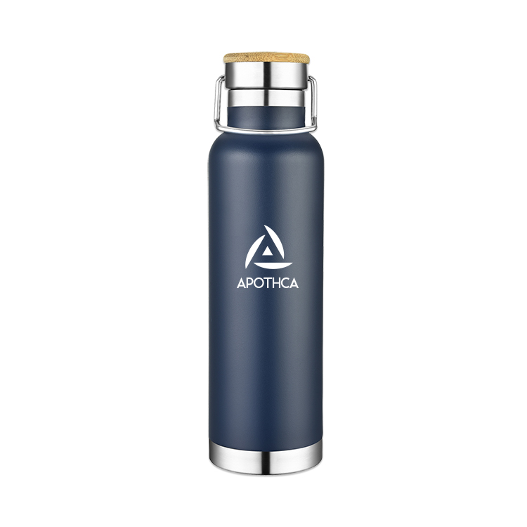 22 Oz. Double Wall Vacuum Bottle with Bamboo Lid, custom water bottle with logo imprint 5