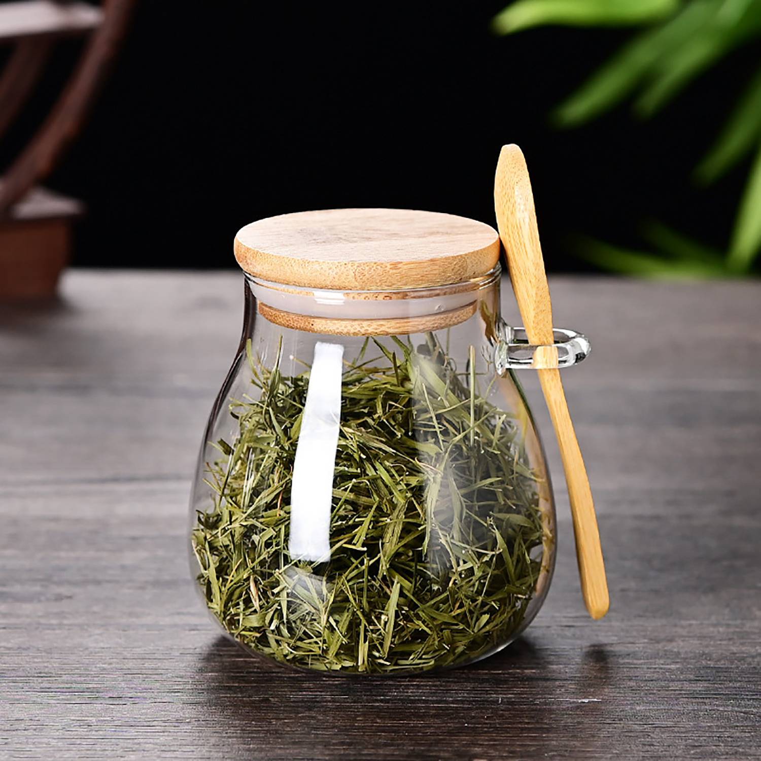 34Oz Glass Jar & Spoon Set W/ Bamboo Lid 9