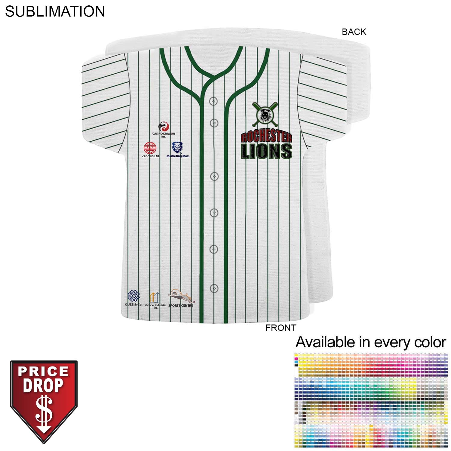 Baseball Jersey Shape Microfiber Dri-Lite Terry Keepsake Towel, 18x17, Sublimated Front Side 2