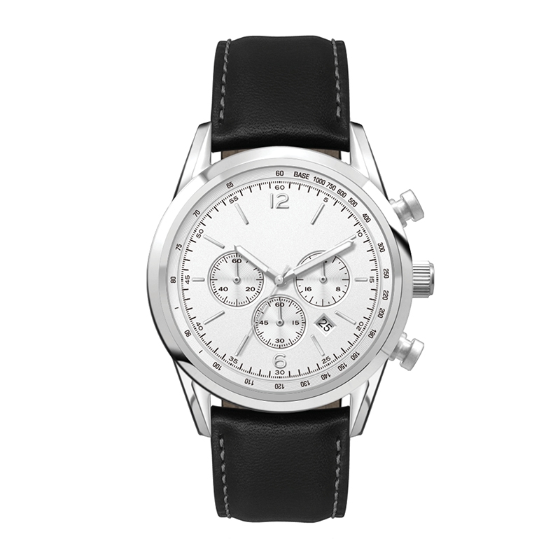 WC3064 42MM STEEL SILVER CASE, CHRONOGRAPH MVMT, WHITE DIAL, DTE DISPLAY, LEATHER STRAP, FLAT MINERAL CRYST 1