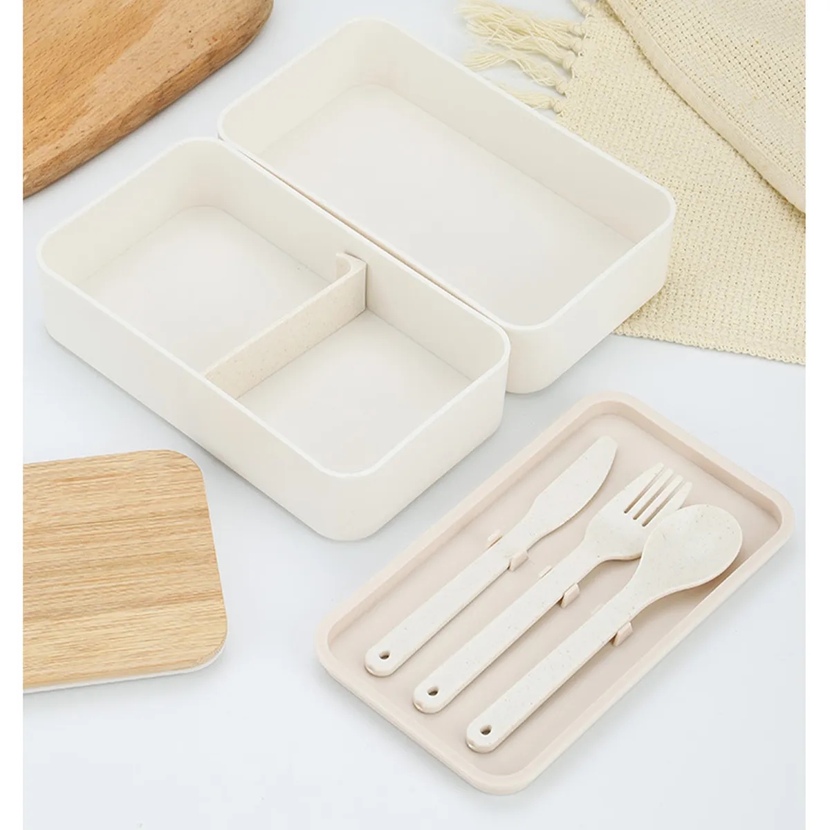 Bento Box Lunch Container Microwavable Food Storage Wood 8