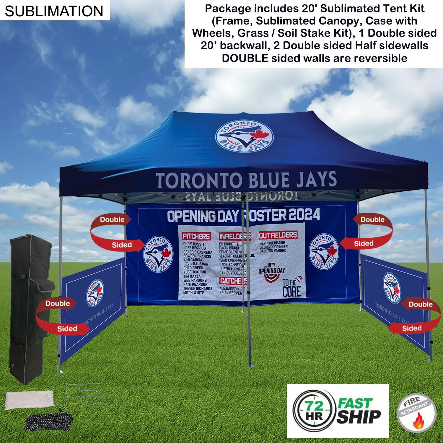 72Hr Fast Ship - 20' Sublimated Tent Kit, DOUBLE sided 20' backwall, 2 DOUBLE side half sidewall 8