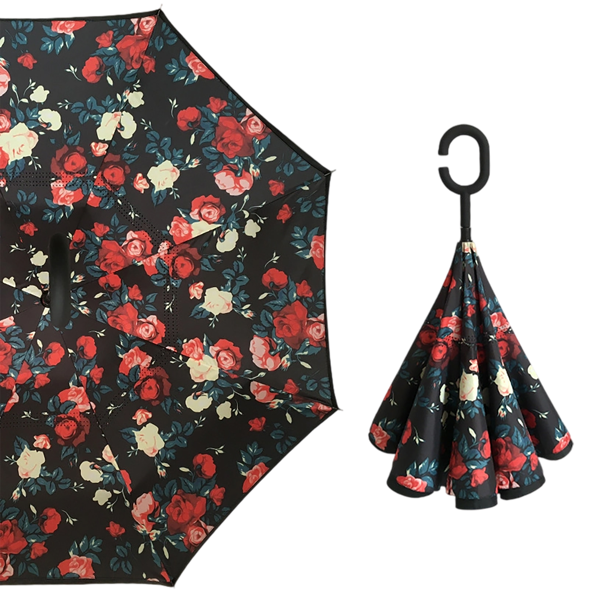 Double Layer Waterproof Reverse Folding Inverted Umbrella With Wrist Handle 42" X 31.5" 18