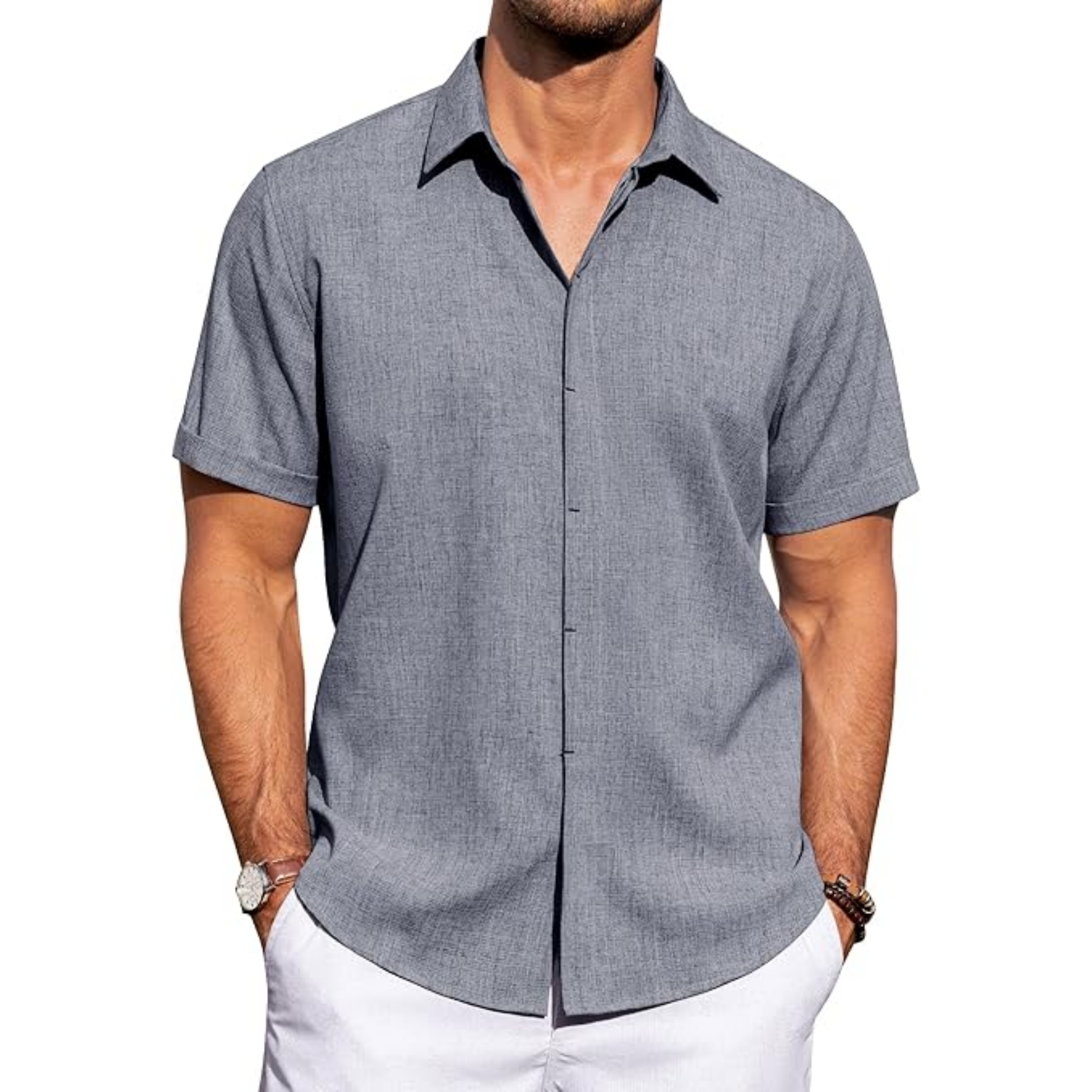 Men's Linen Casual Short Sleeve Shirt 25