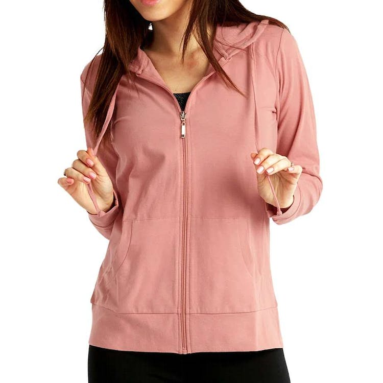Women's Jersey Zip-Up Hoodie Jackets - Small Mauve Rose 1