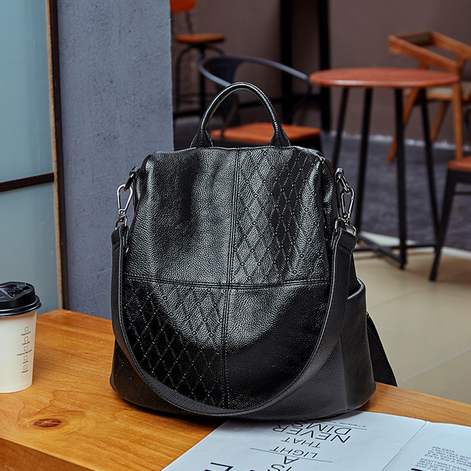 PU Faux Leather Women Shoulder Tote Bag Backpack 4