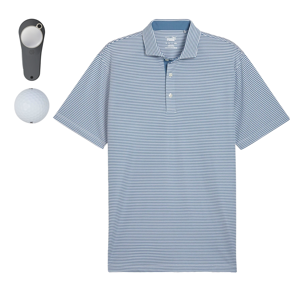 PUMA®  Isle Pique Men's Polo Shirt, Towel, Srixon® Golf Balls & Pitchfix® Icon Divot Tool Gift Set