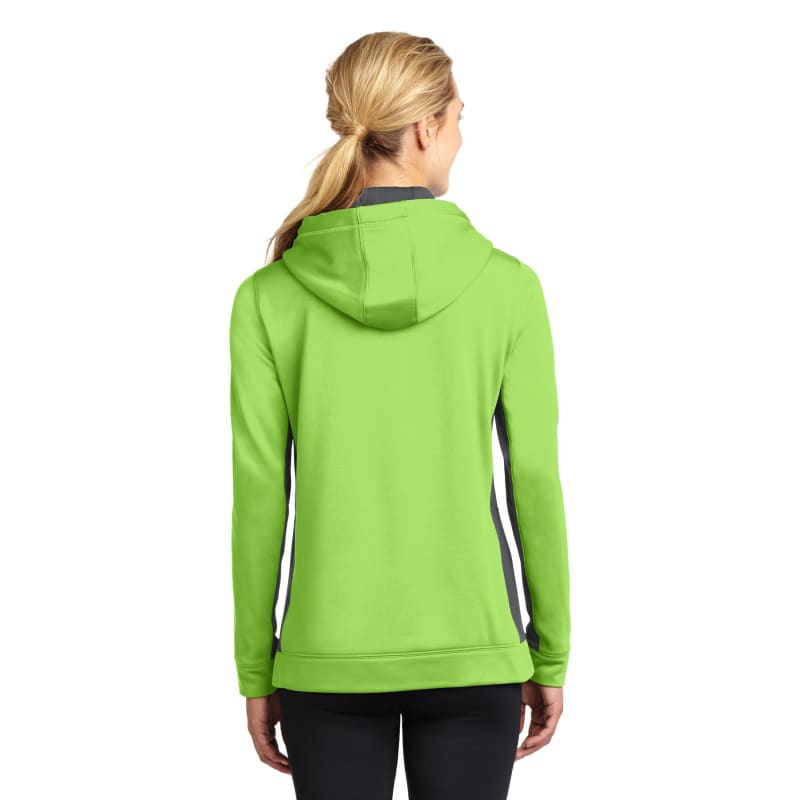 Sport-Tek Women's Sport-Wick Fleece Colorblock Hooded Pullover. 8